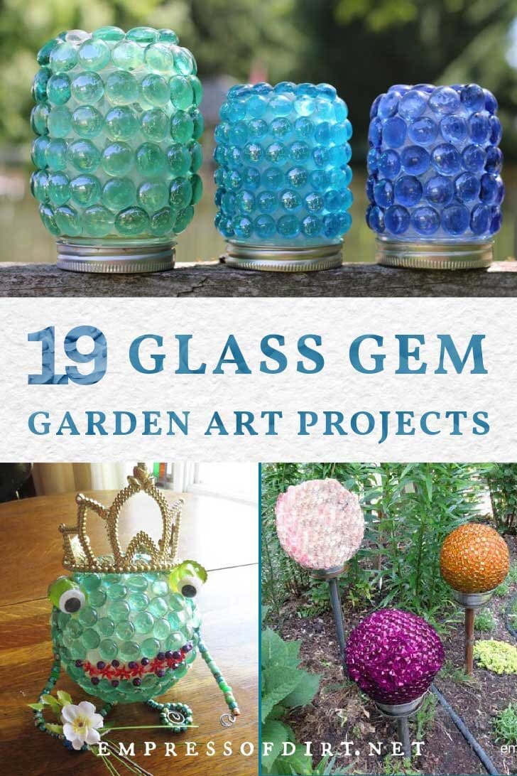 Examples of crafts made from glass gems including treasure jars.