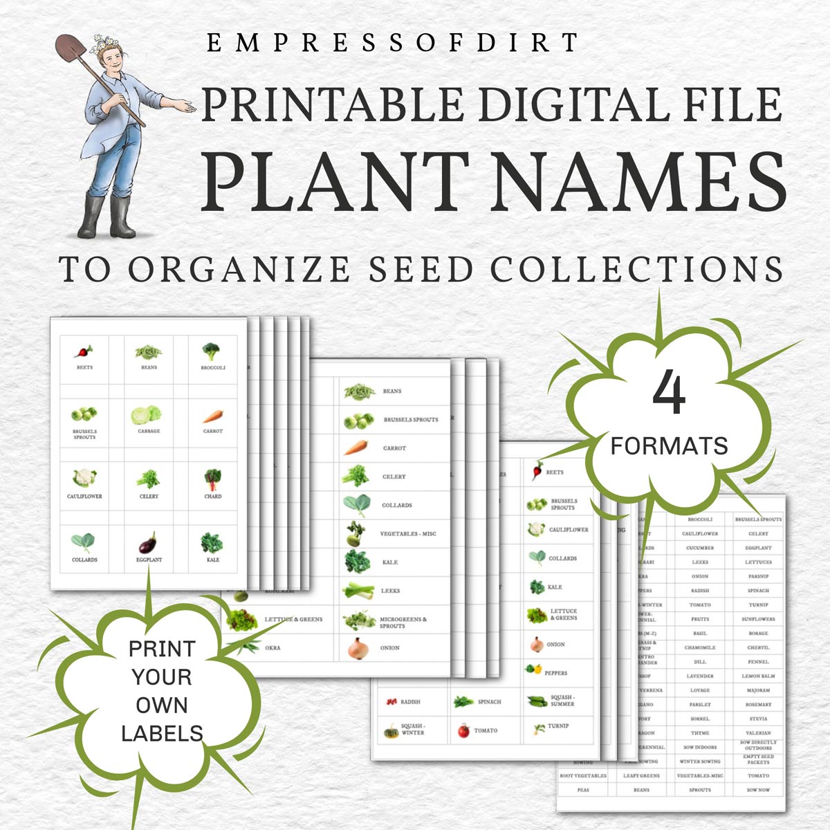 Examples of printable plant name digital files.
